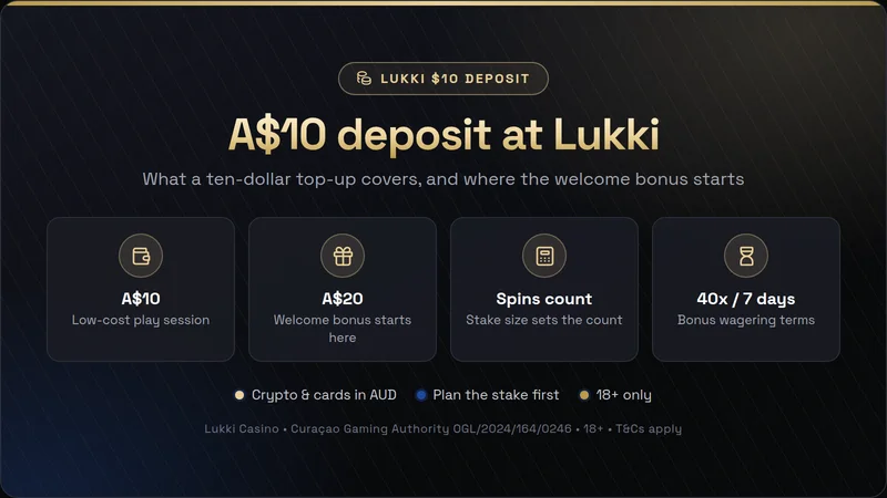 Lukki Casino low-deposit bonus: A$10 session versus the A$20 welcome match